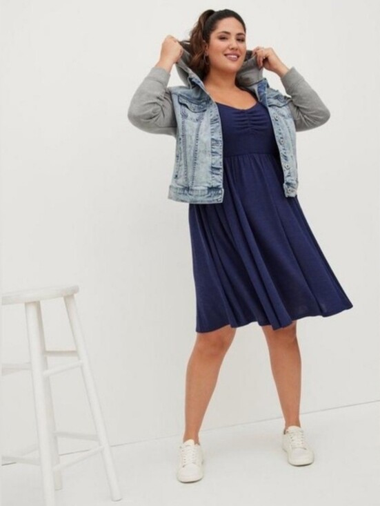 torrid Dresses & Skirts - Torrid super soft plush 3/4 sleeve navy skater dress stretch pockets minimalist